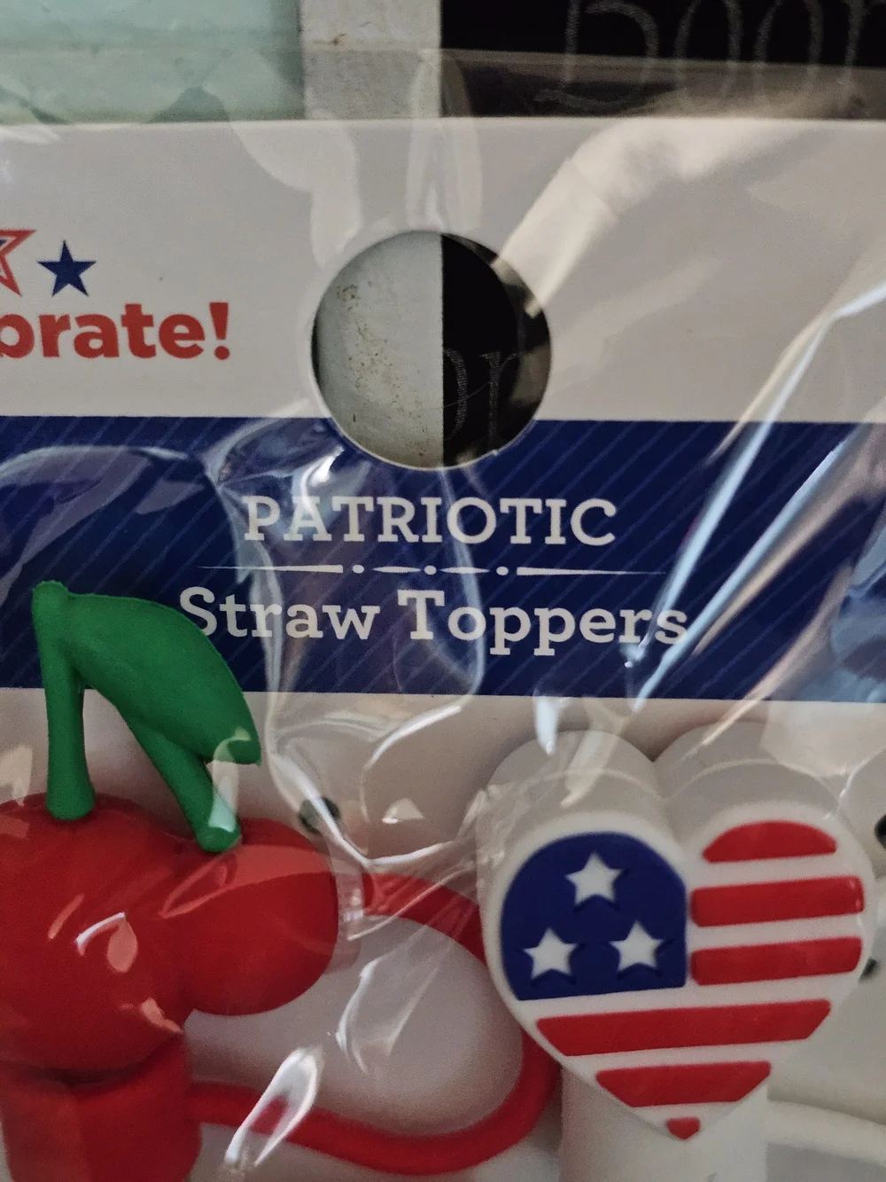 Way to Celebrate! Patriotic Red, White & Green Straw Toppers - 3 Pack